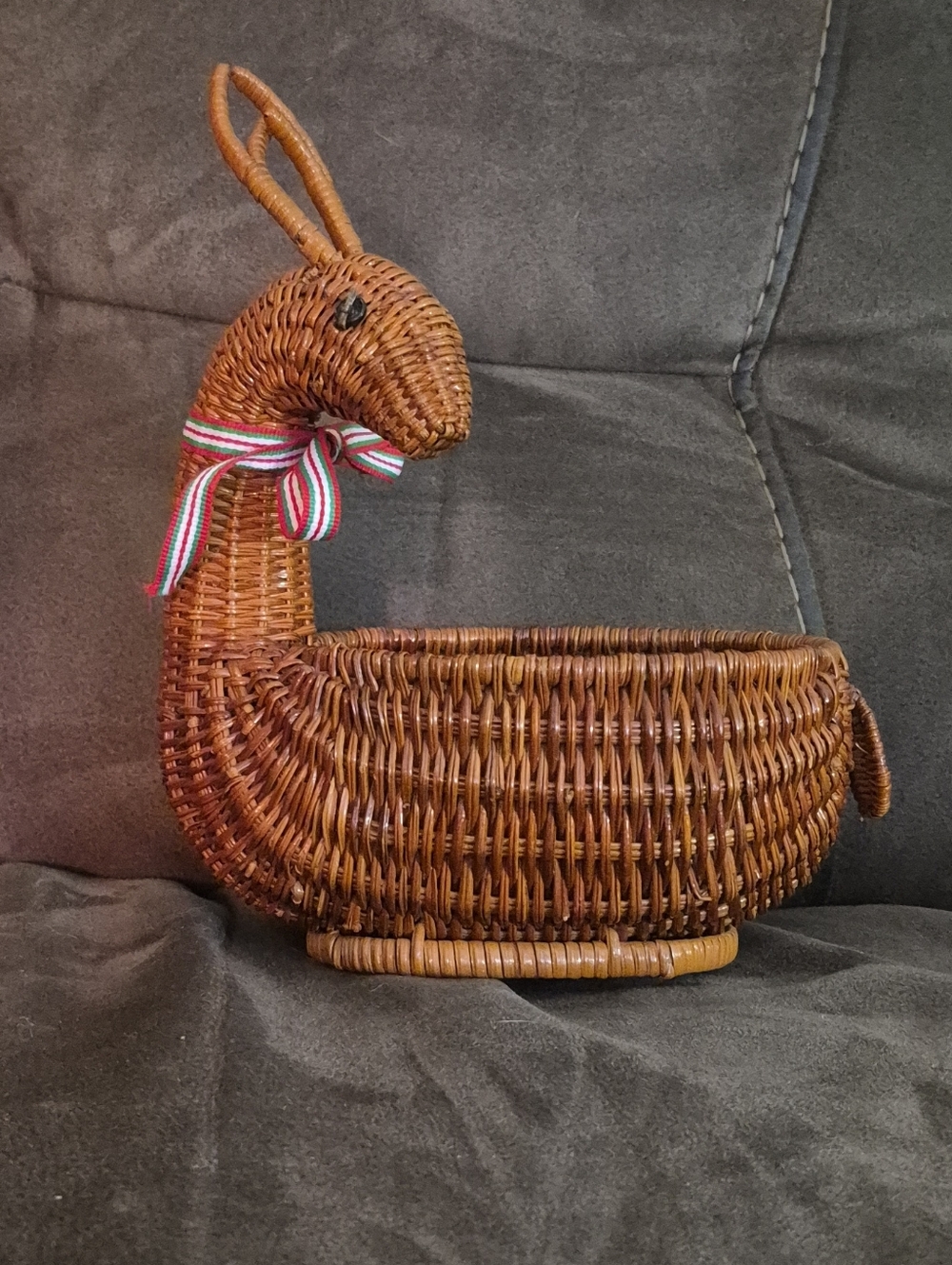Vintage Woven Rattan Reindeer Animal Basket in Brown